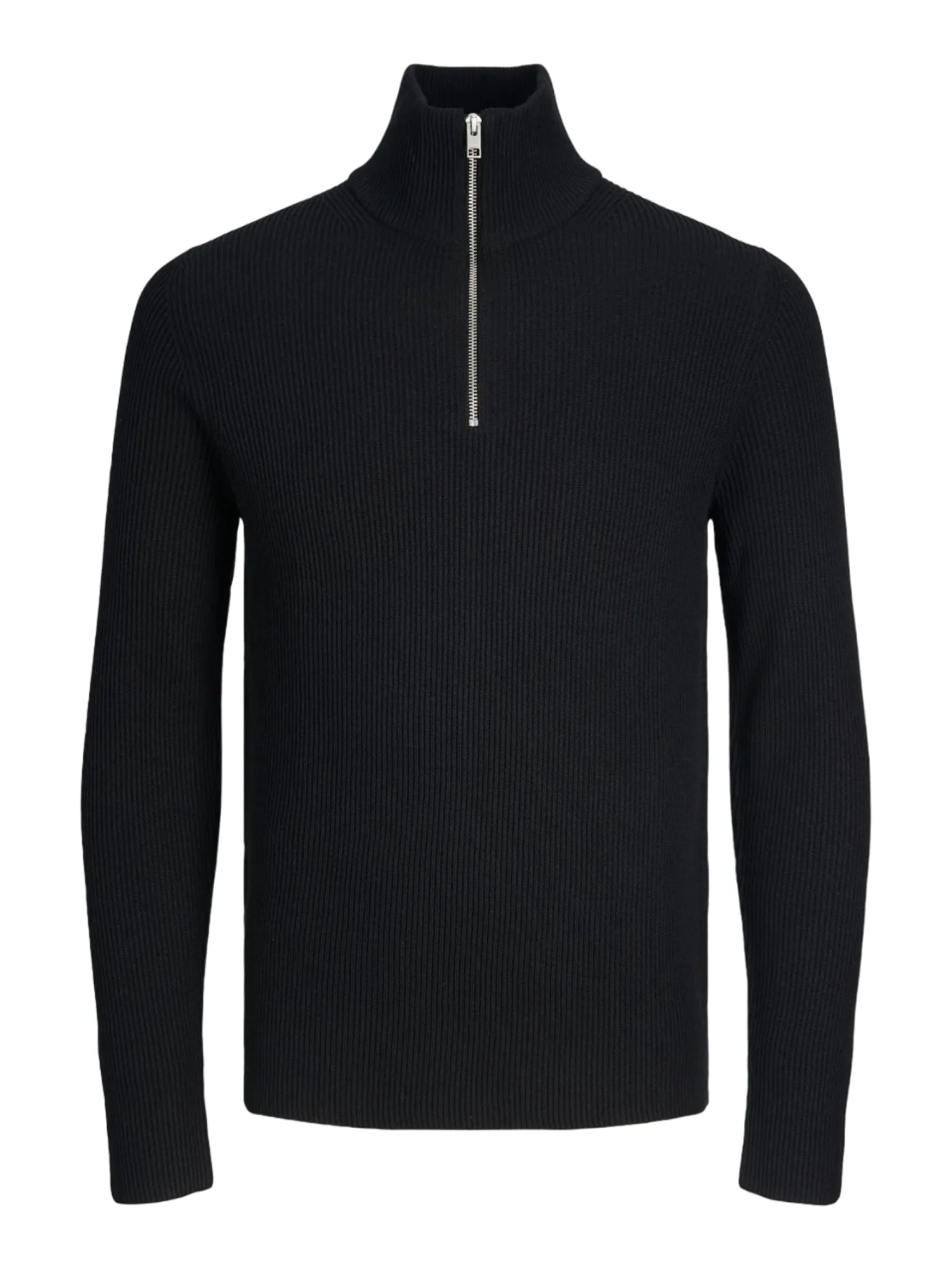 Jack&Jones maglione a costine con mezza zip nero