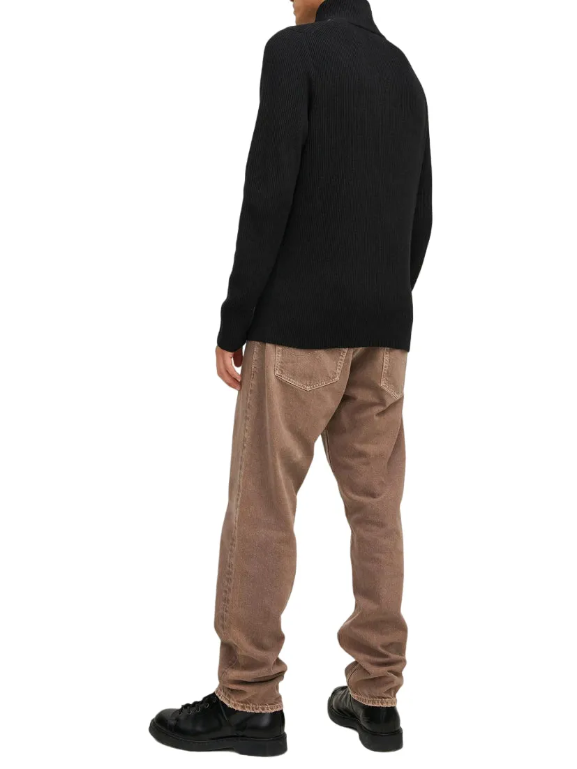 Jack&Jones maglione a costine con mezza zip nero