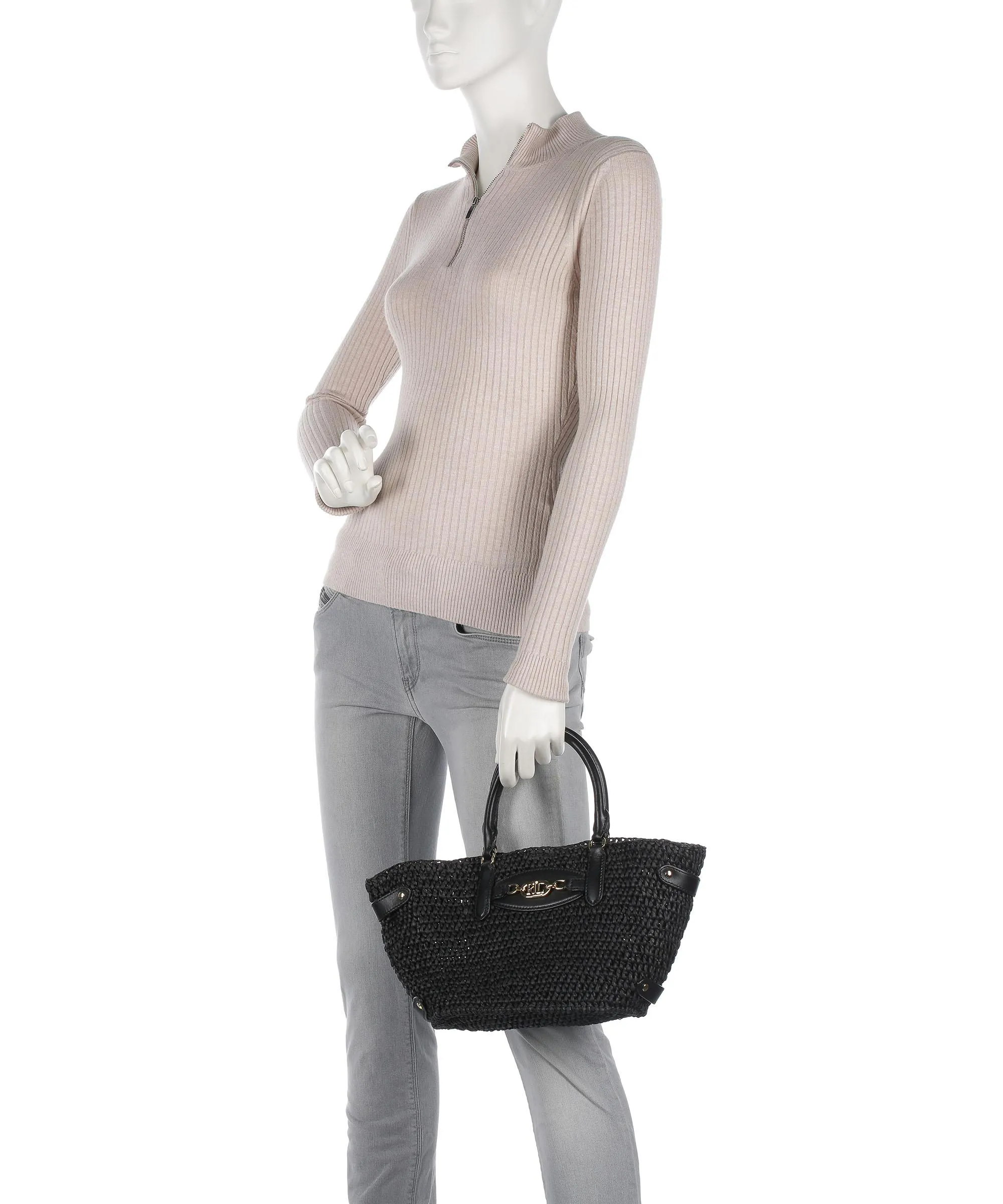  Lauren Ralph Lauren Daphney 20 Straw Borsa a mano carta nero  