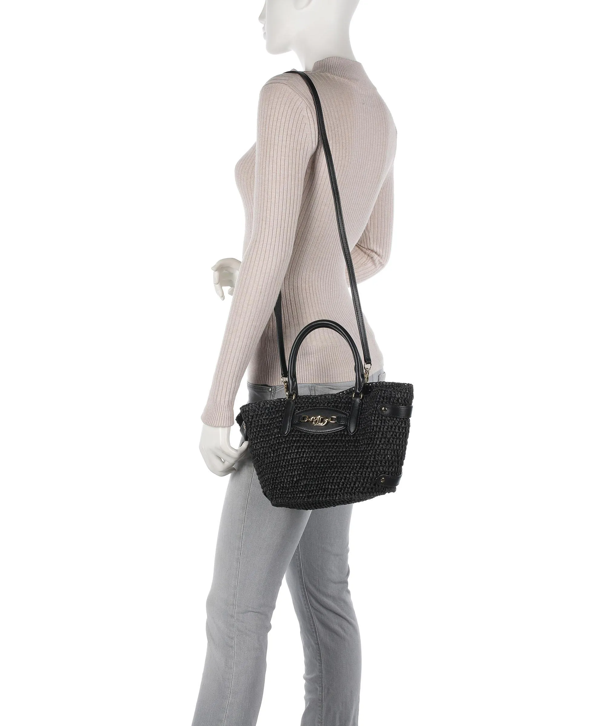  Lauren Ralph Lauren Daphney 20 Straw Borsa a mano carta nero  