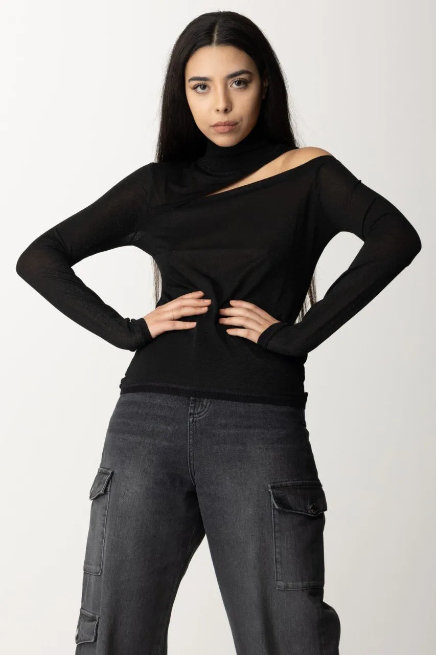 Maglia a collo alto con cutout Nero Lurex