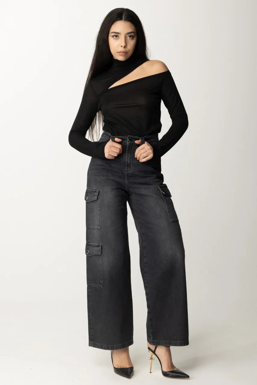 Maglia a collo alto con cutout Nero Lurex