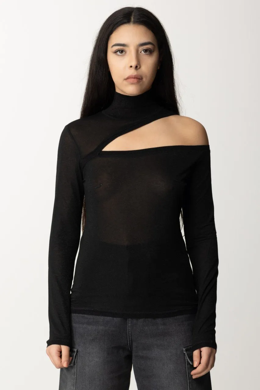 Maglia a collo alto con cutout Nero Lurex
