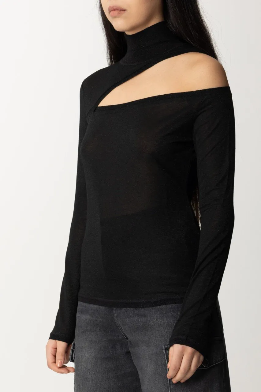 Maglia a collo alto con cutout Nero Lurex