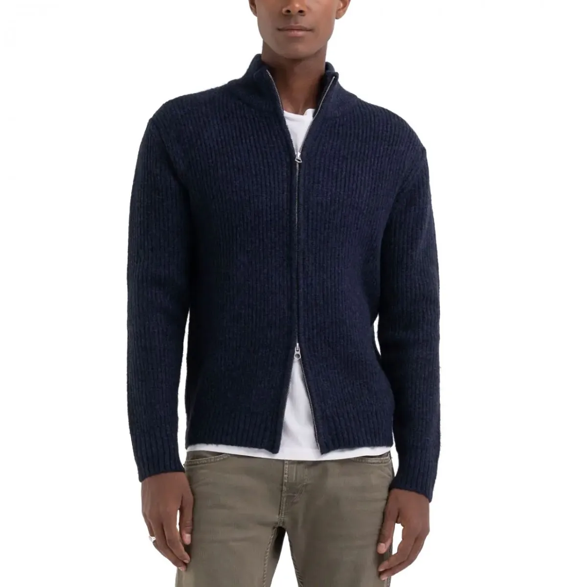 Maglia A Collo Alto Full Zip Deep Navy