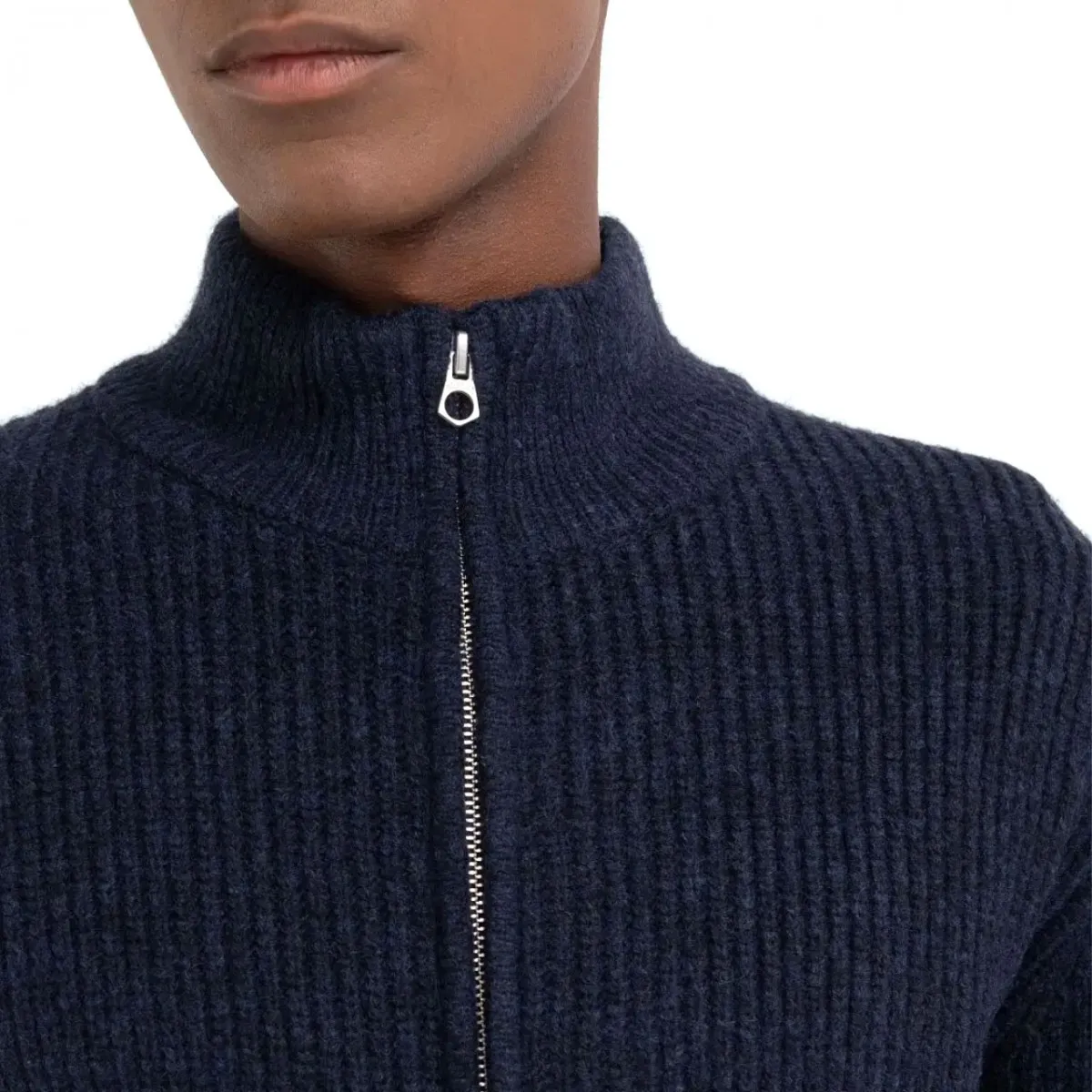 Maglia A Collo Alto Full Zip Deep Navy