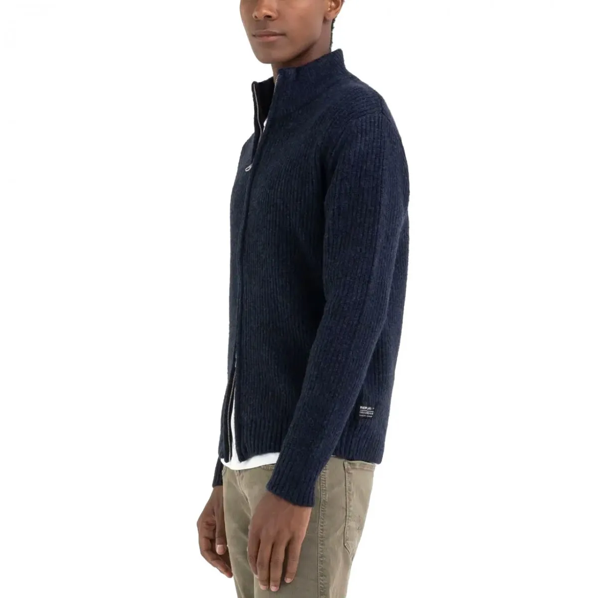 Maglia A Collo Alto Full Zip Deep Navy