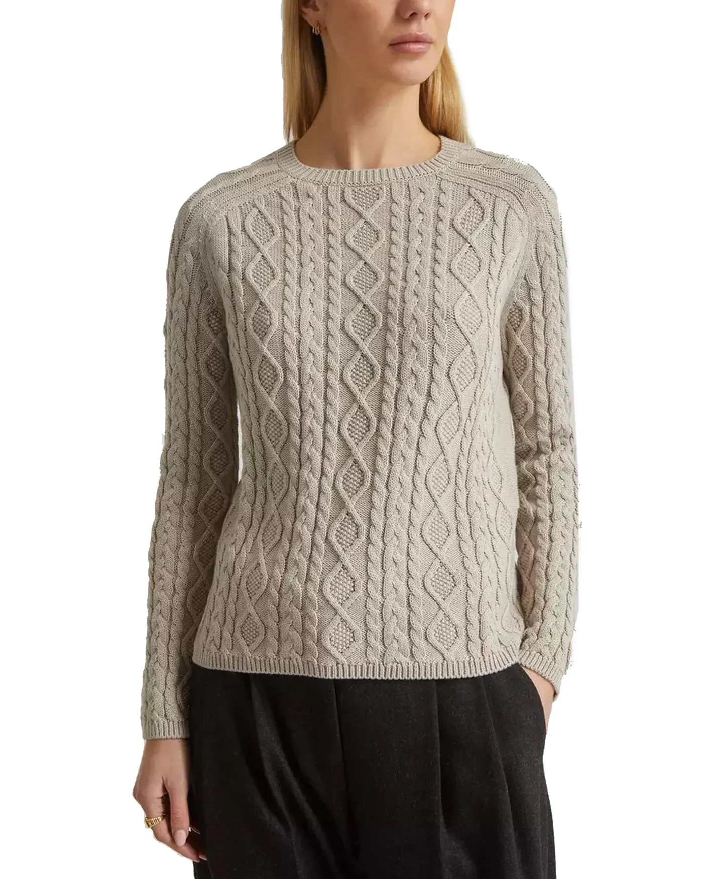 Maglia a trecce cotone tortora