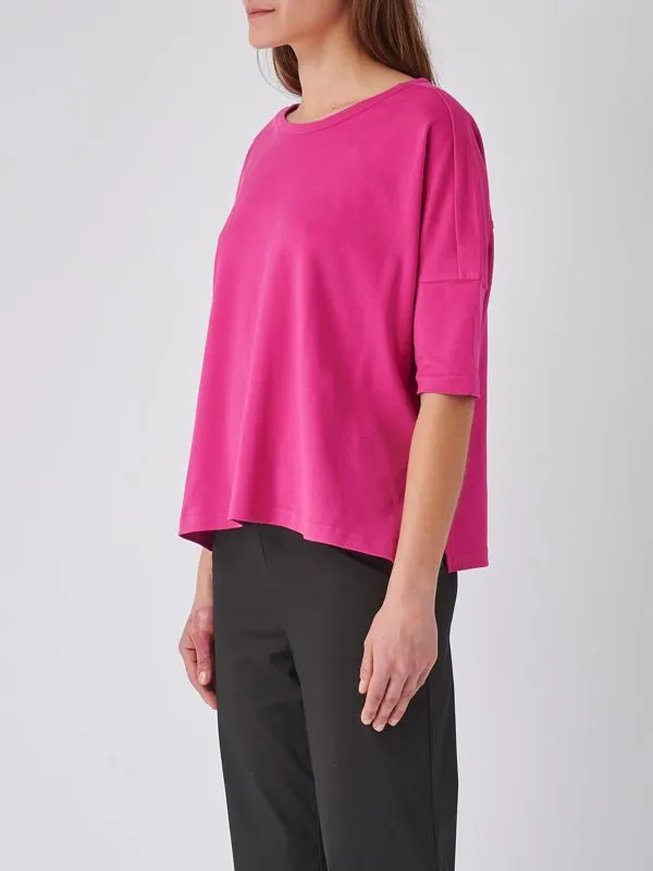 Maglia donna Gran Sasso in cotone con spacchi laterali Fucsia