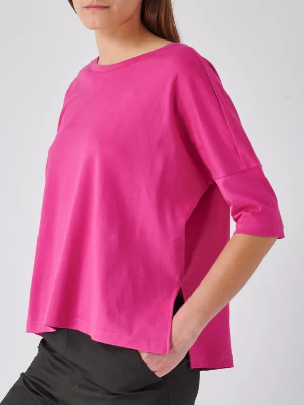 Maglia donna Gran Sasso in cotone con spacchi laterali Fucsia