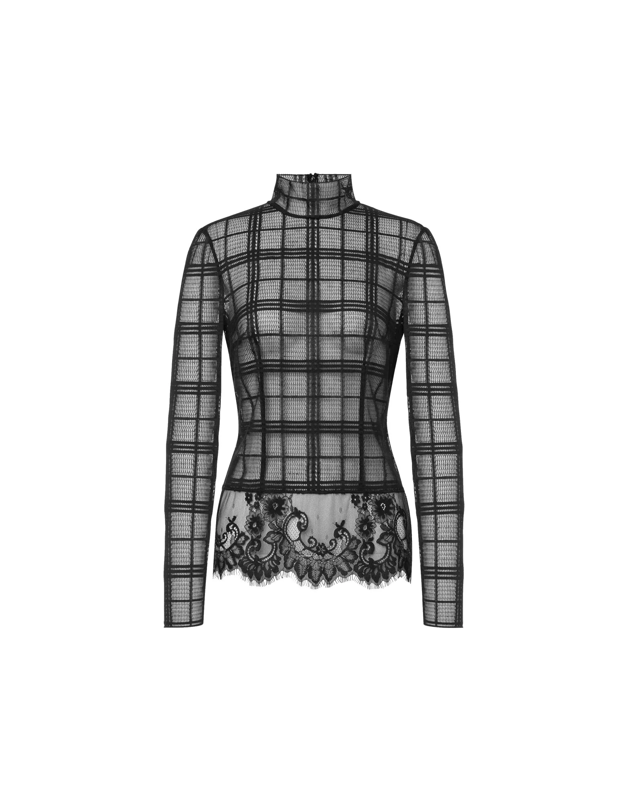 MAGLIA NERA A COLLO ALTO IN PIZZO TARTAN