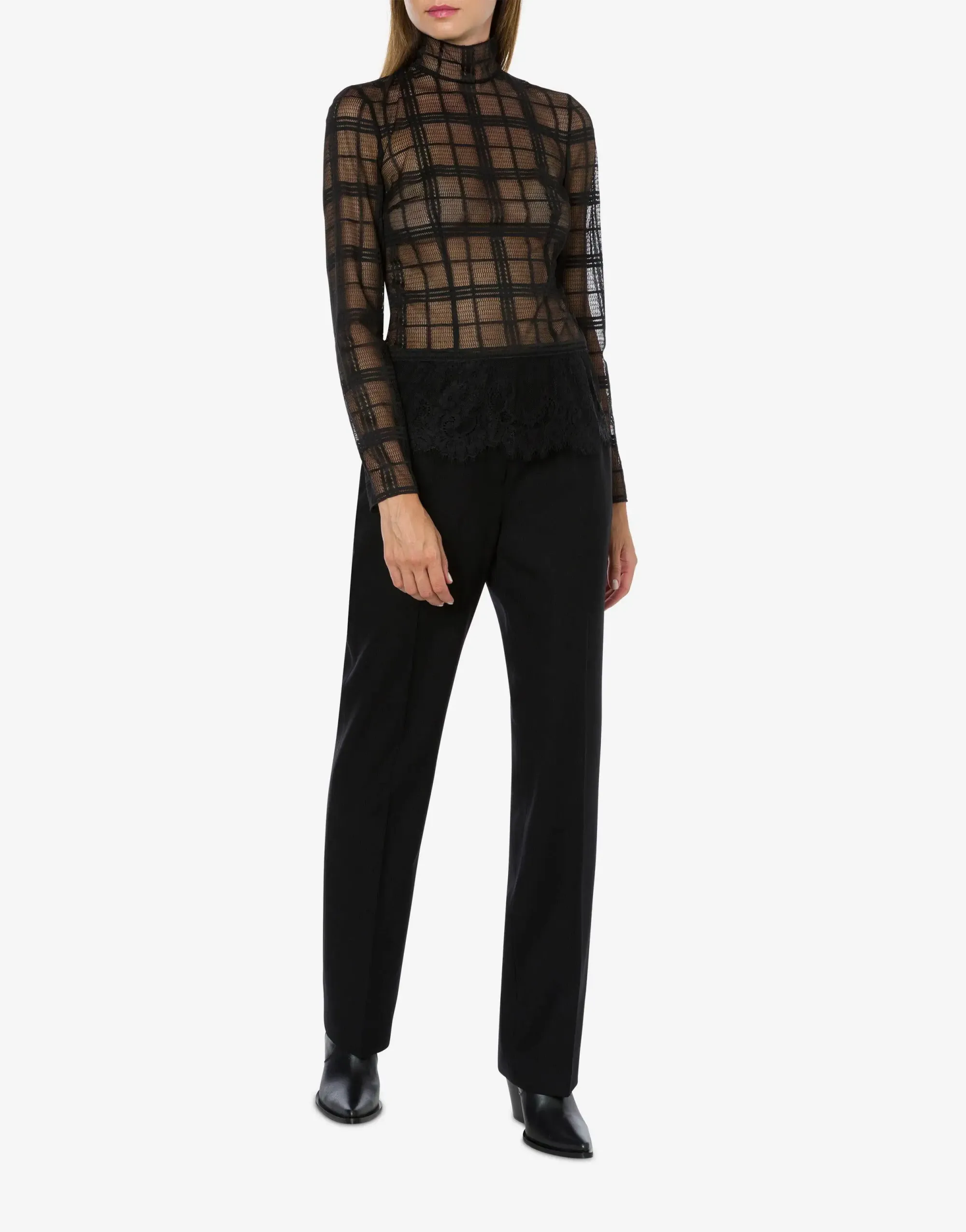 MAGLIA NERA A COLLO ALTO IN PIZZO TARTAN