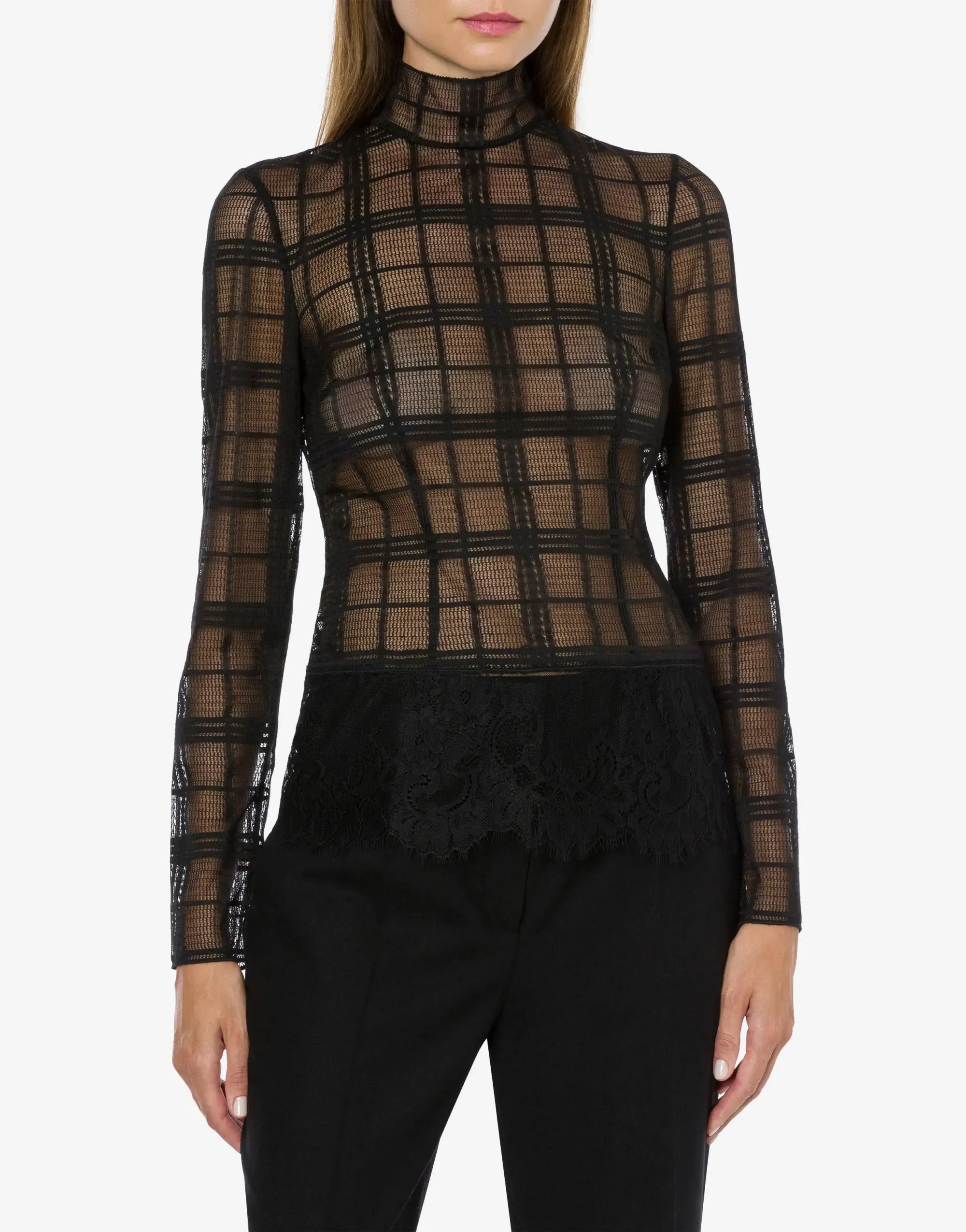 MAGLIA NERA A COLLO ALTO IN PIZZO TARTAN