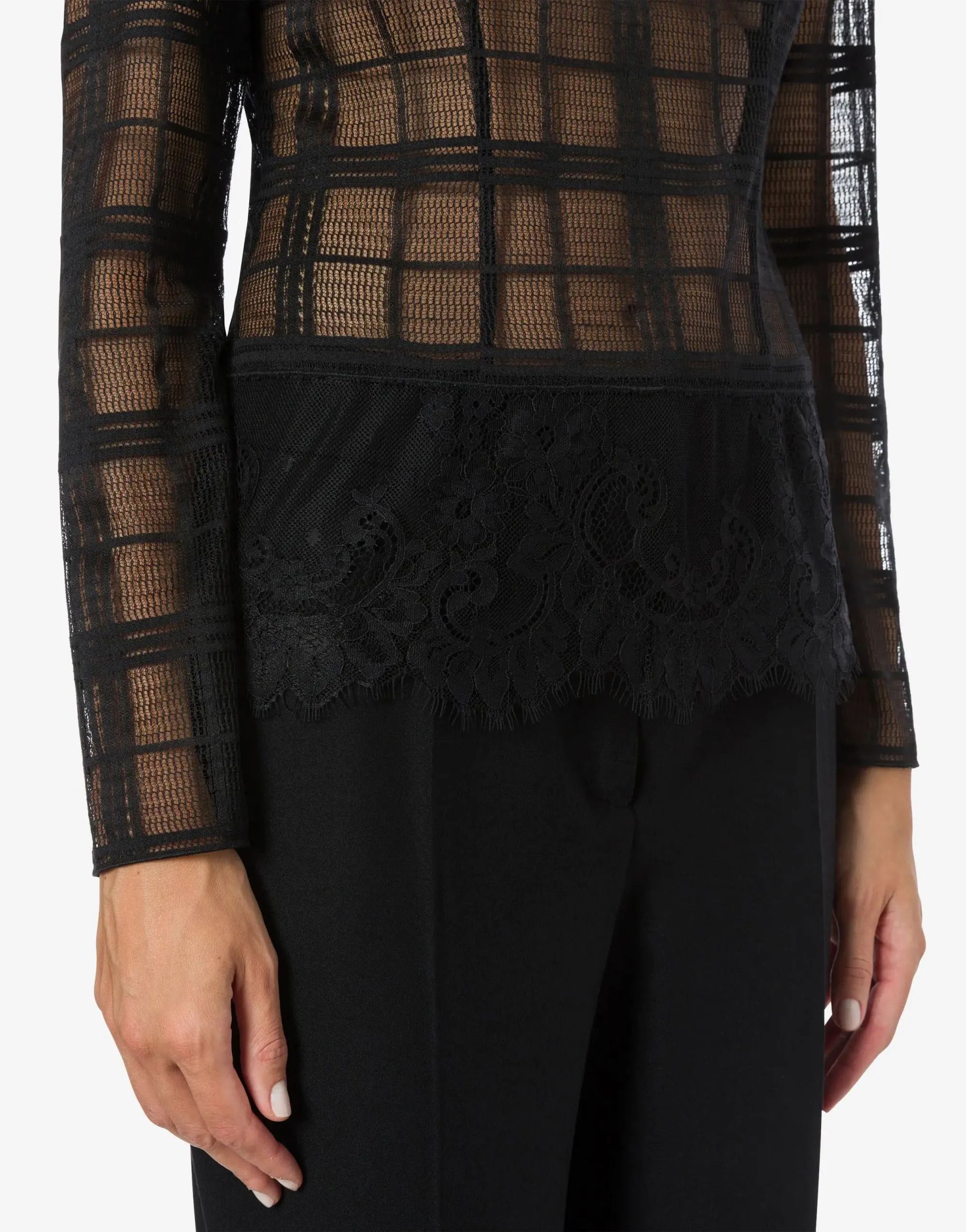 MAGLIA NERA A COLLO ALTO IN PIZZO TARTAN