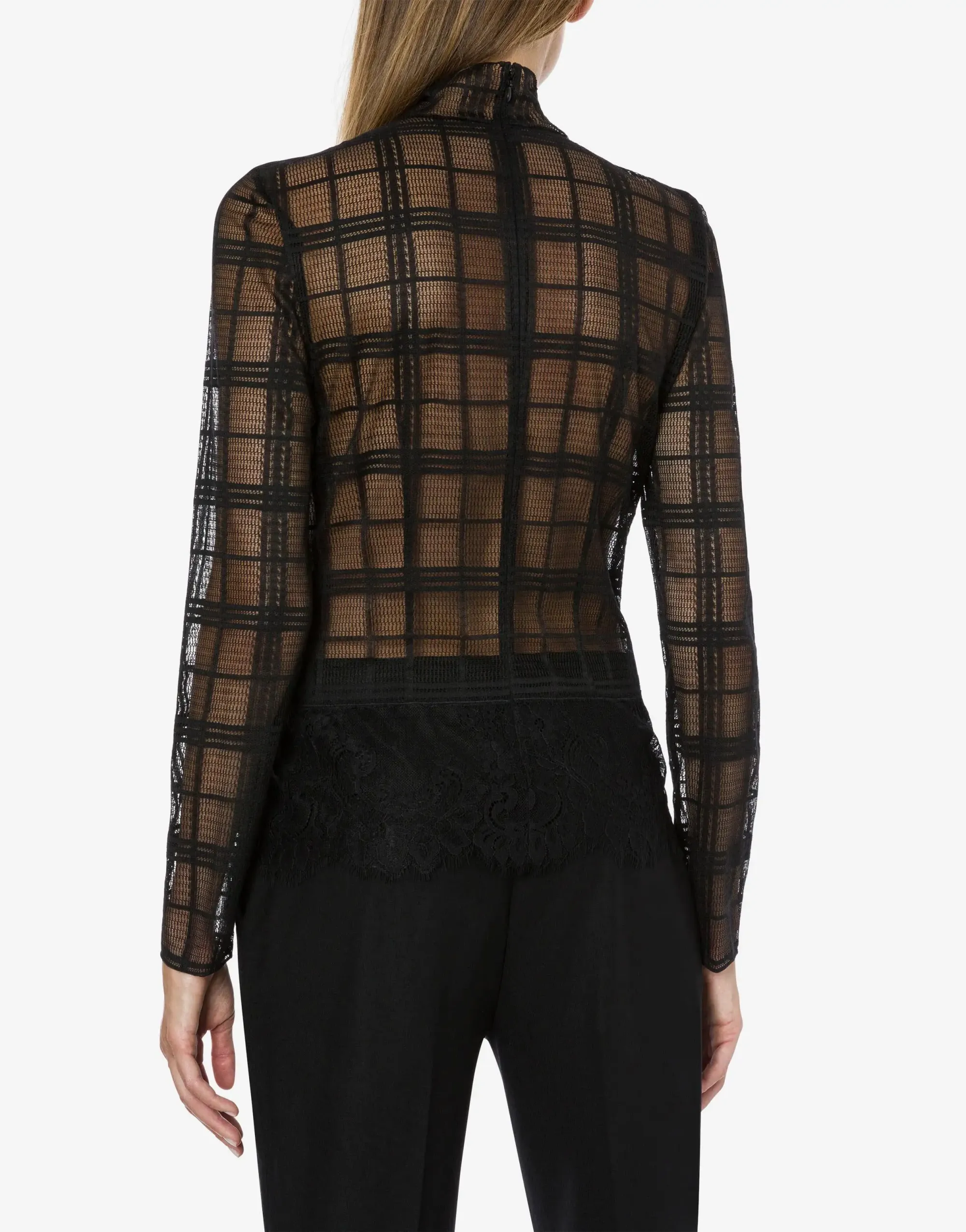 MAGLIA NERA A COLLO ALTO IN PIZZO TARTAN