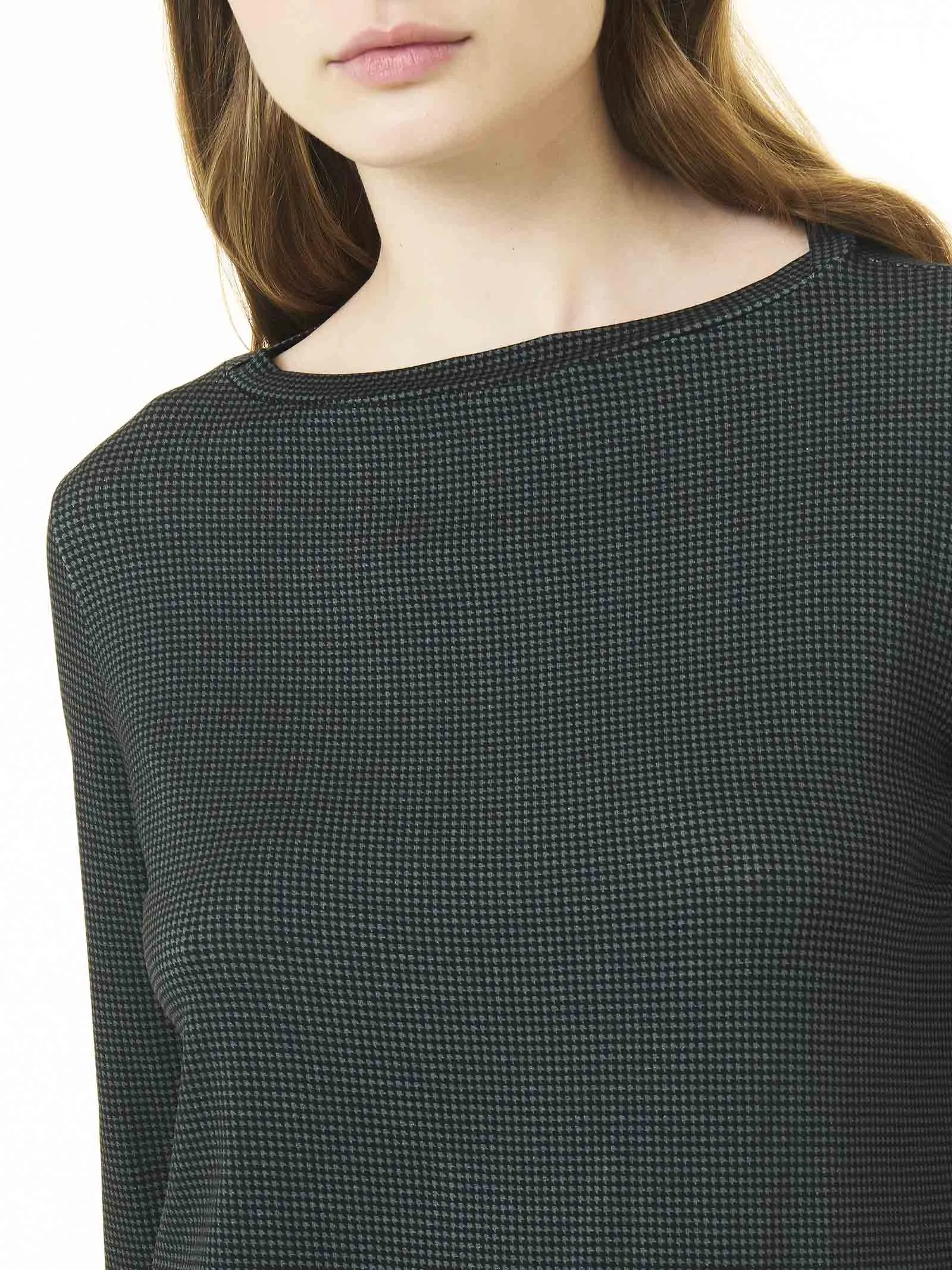 Maglietta tartan con collo a barchetta in Eco Viscosa - Fant.Metallo