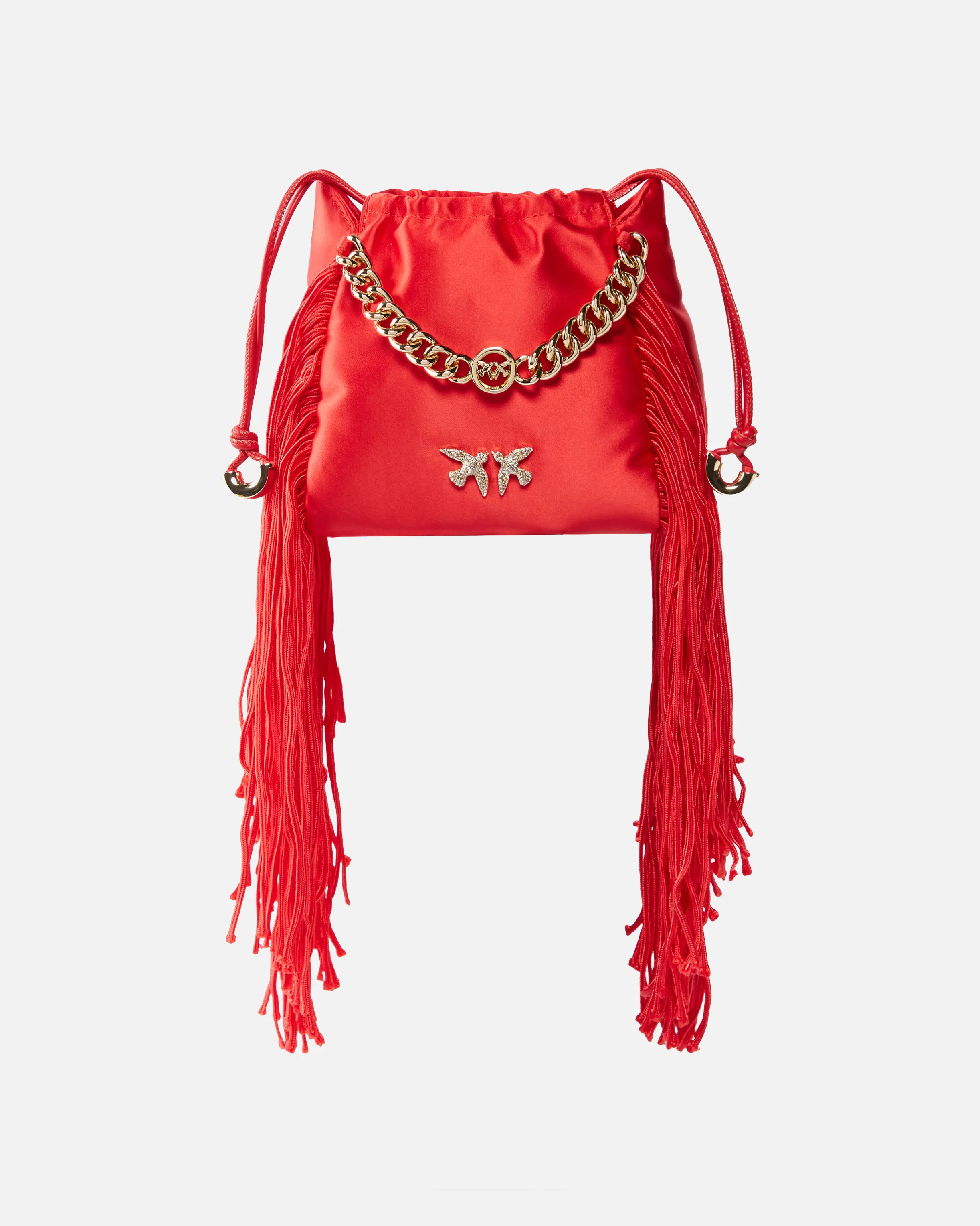 Mini borsa pochette in satin con frange    