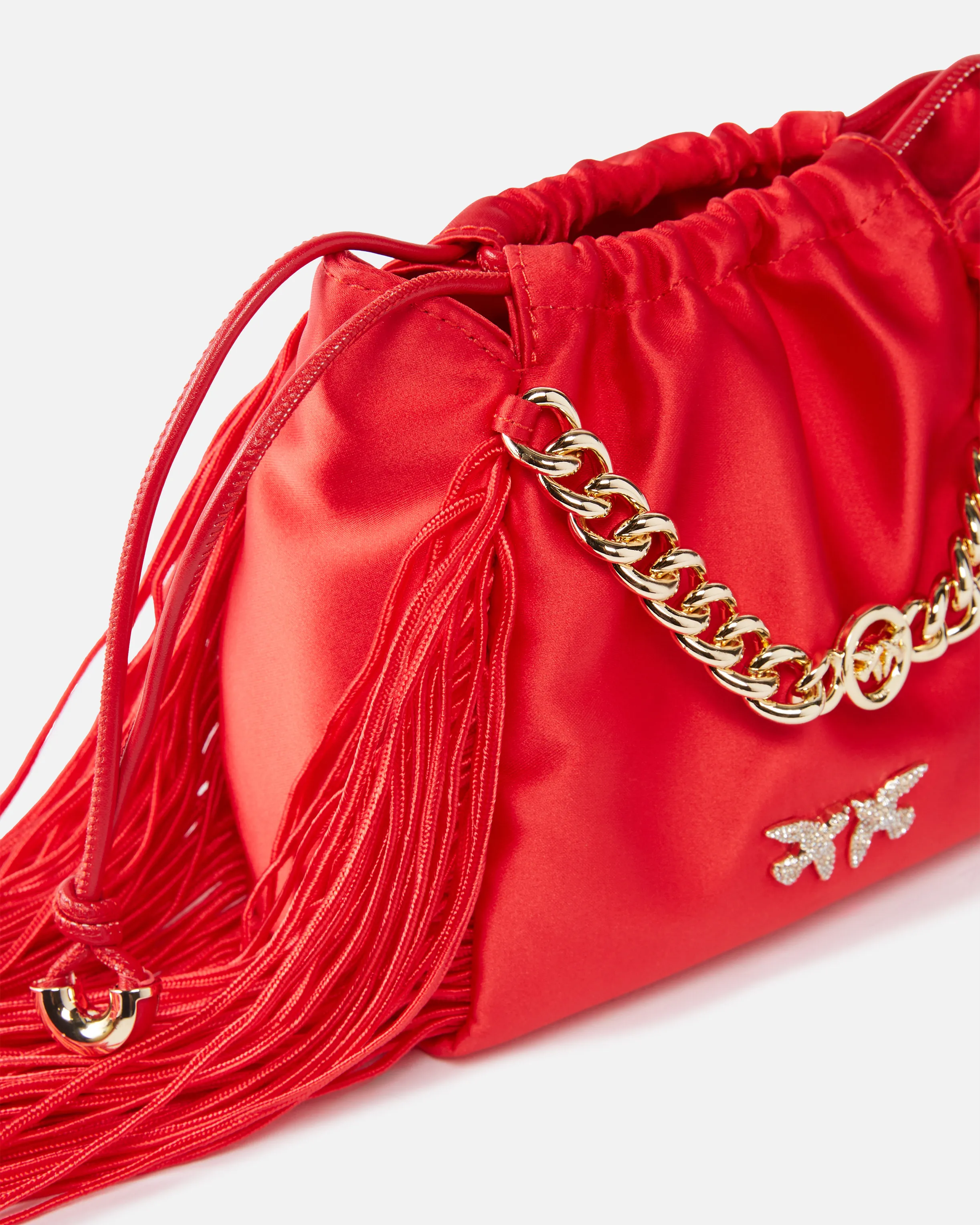  Mini borsa pochette in satin con frange    