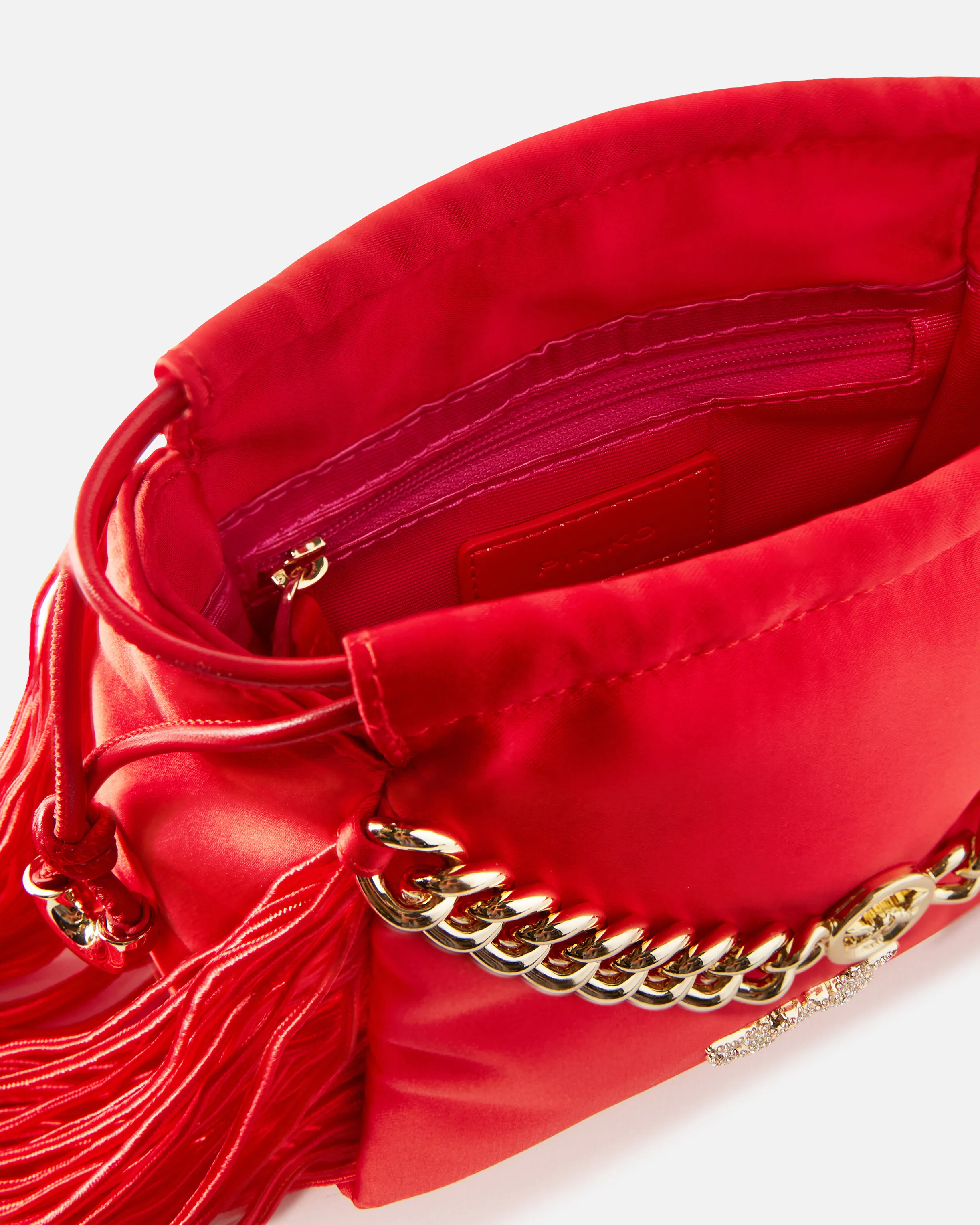  Mini borsa pochette in satin con frange    