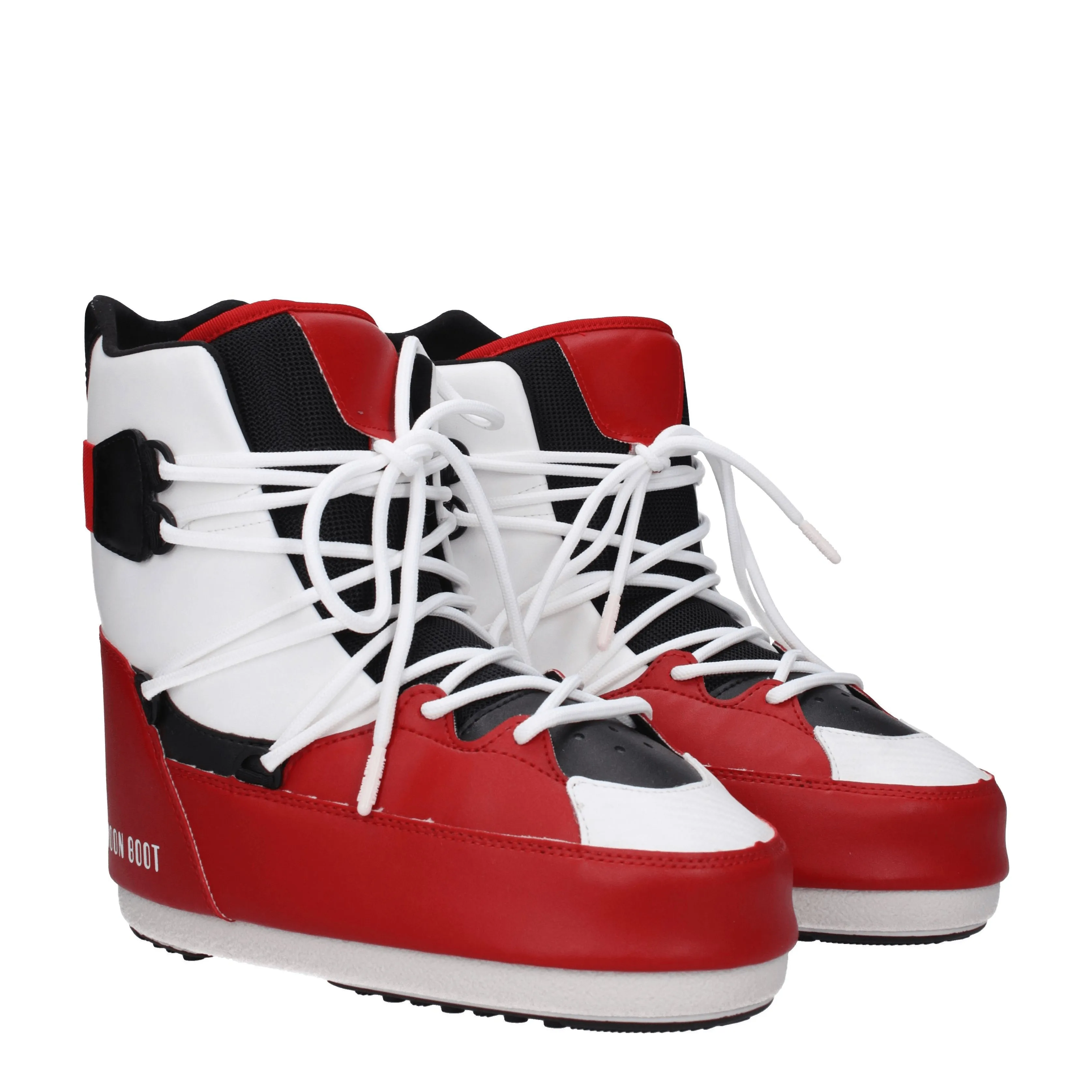 Moon Boot Stivaletti Sneaker mid Uomo Tessuto Bianco/Rosso