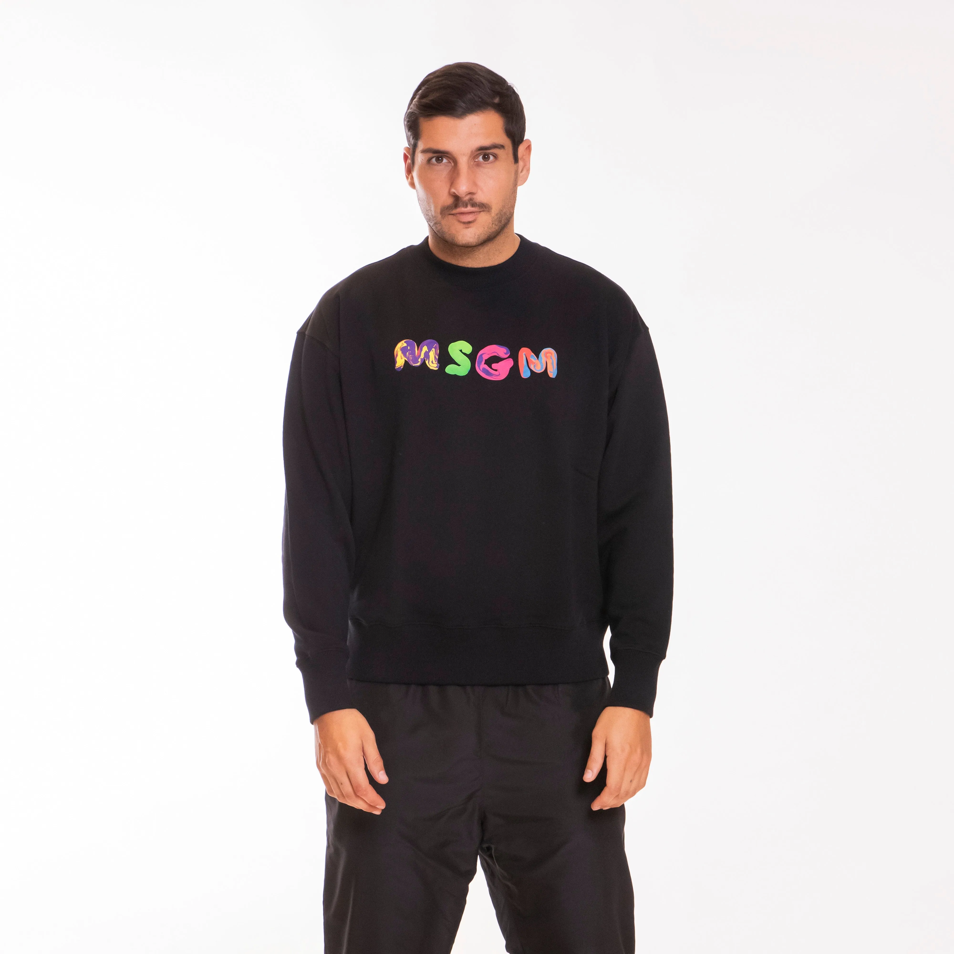 MSGM FELPA STAMPA LOGO FRONTALE NERA