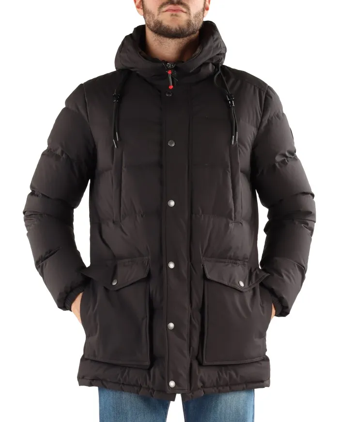 MUSEUM Giaccone Uomo Arnold A-ET Piumino Cappuccio Impermeabile Nero 002 BLACK