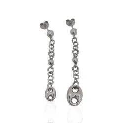 Orecchini pendenti mm 55 in argento 925 rodiato con maglia marinara finale da mm 10 e da mm 15