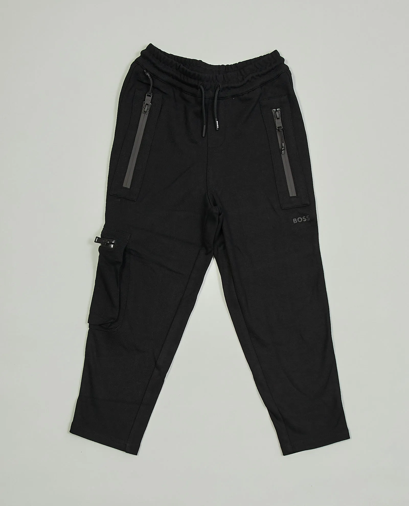 Pantaloni sportivi neri Boss bambino in piquè elasticizzato