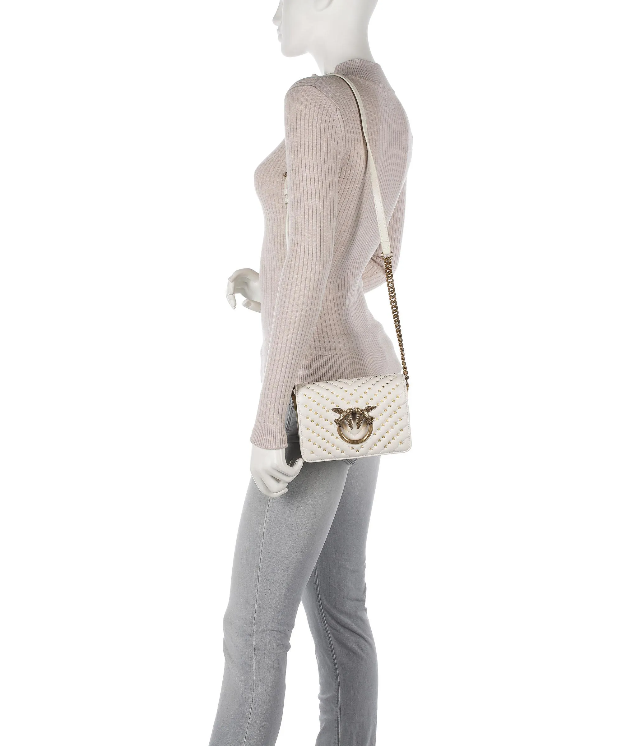  Pinko Love Click Mini Borsa a tracolla pelle di pecora avorio  