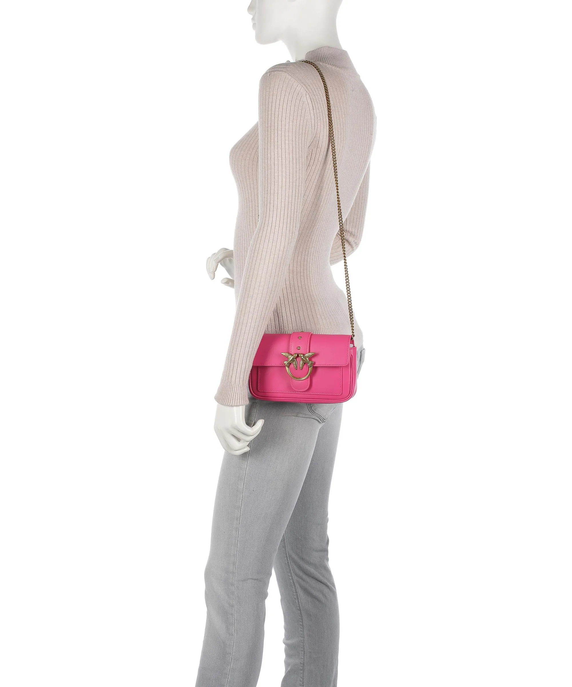  Pinko Love One Borsa a tracolla pelle a grana fine pink  