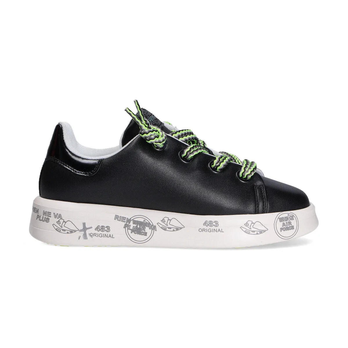 Premiata sneakers belle pelle nera lacci multi