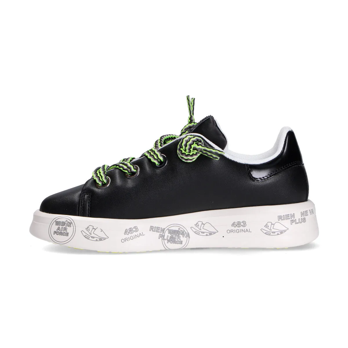 Premiata sneakers belle pelle nera lacci multi