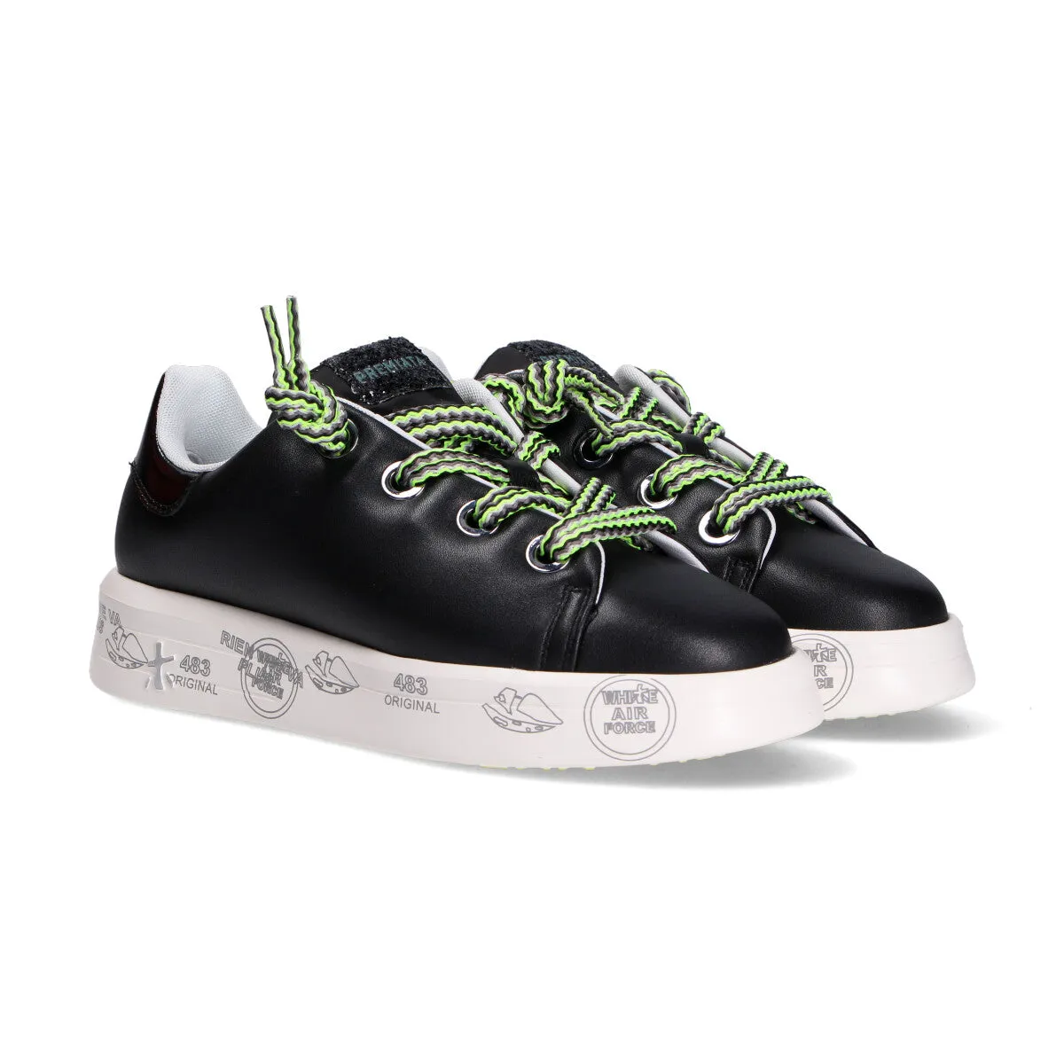 Premiata sneakers belle pelle nera lacci multi