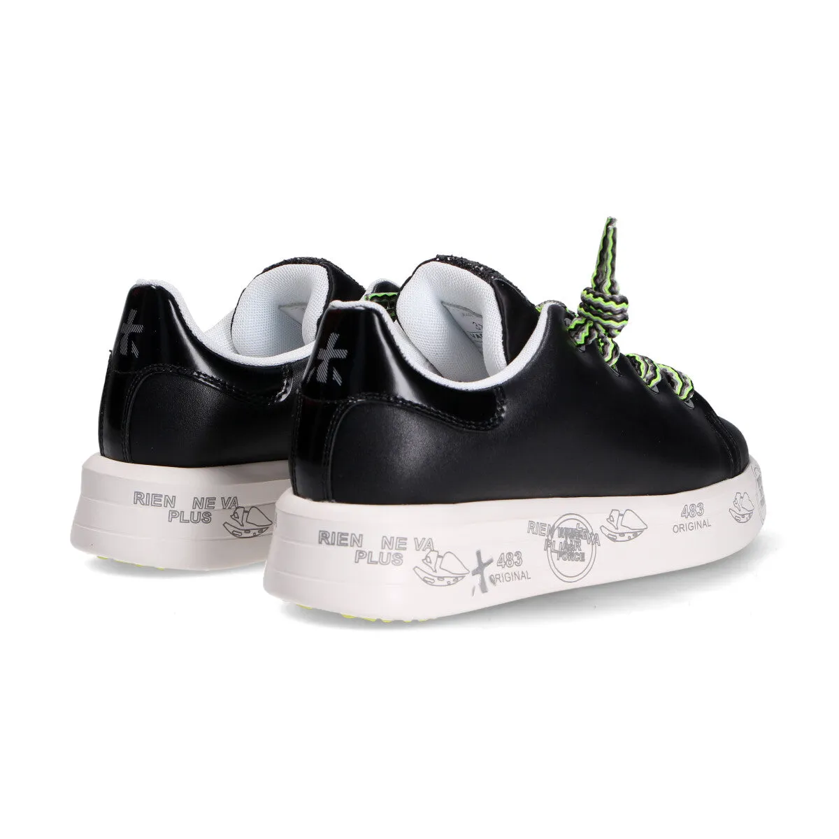 Premiata sneakers belle pelle nera lacci multi