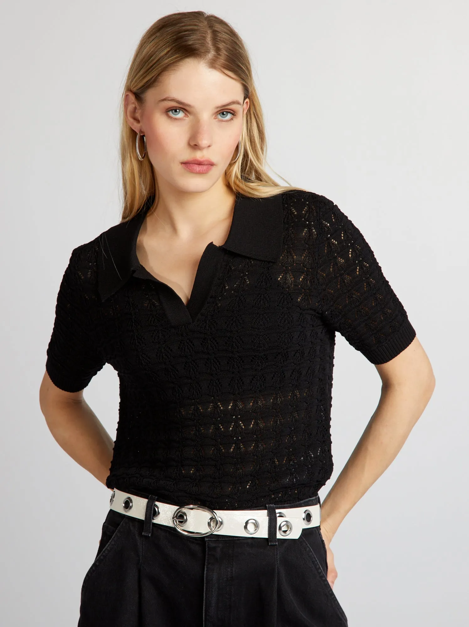 Pullover in maglia all'uncinetto - nero