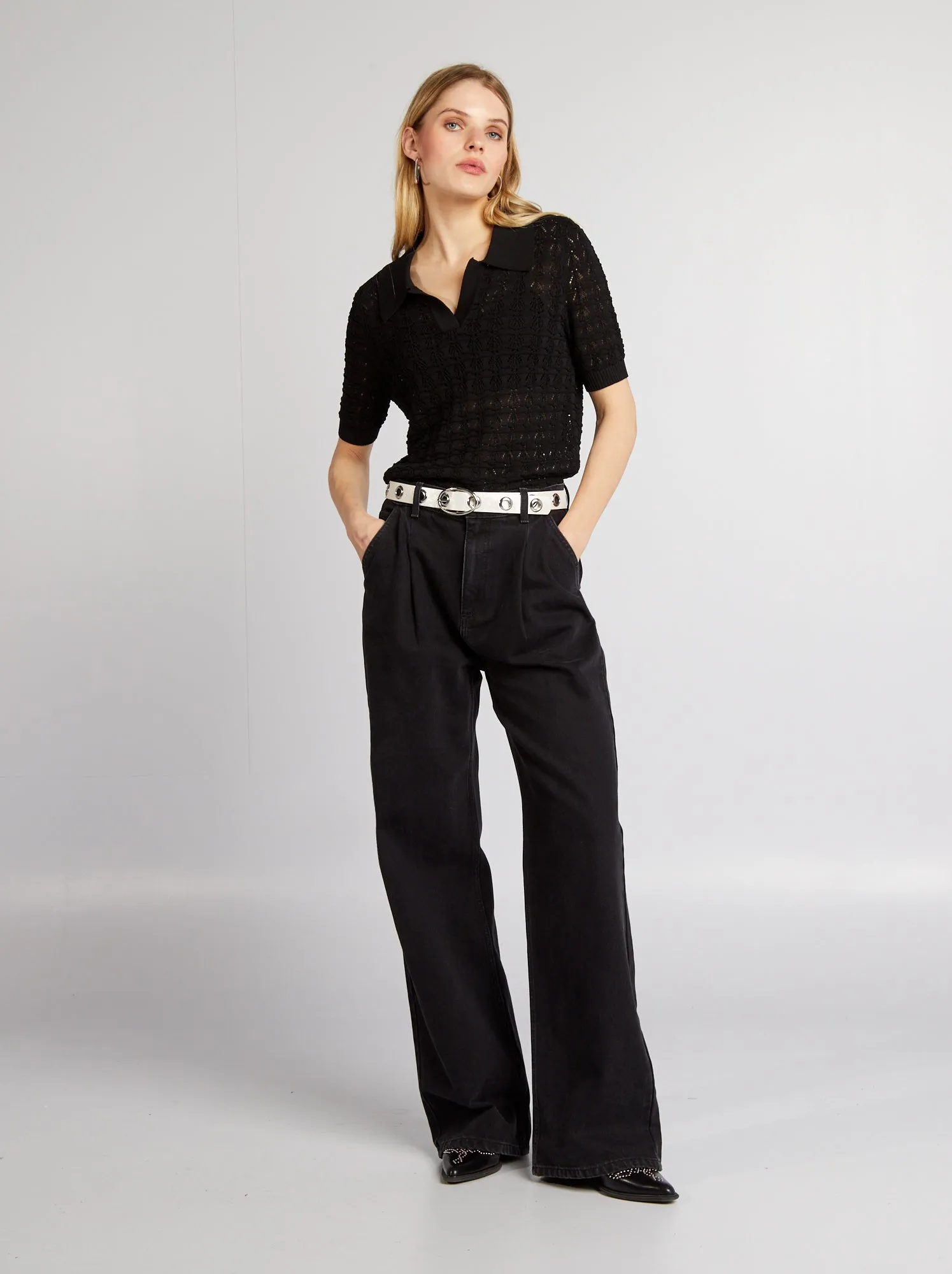 Pullover in maglia all'uncinetto - nero