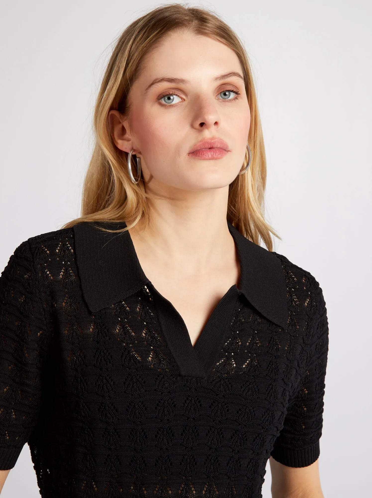Pullover in maglia all'uncinetto - nero
