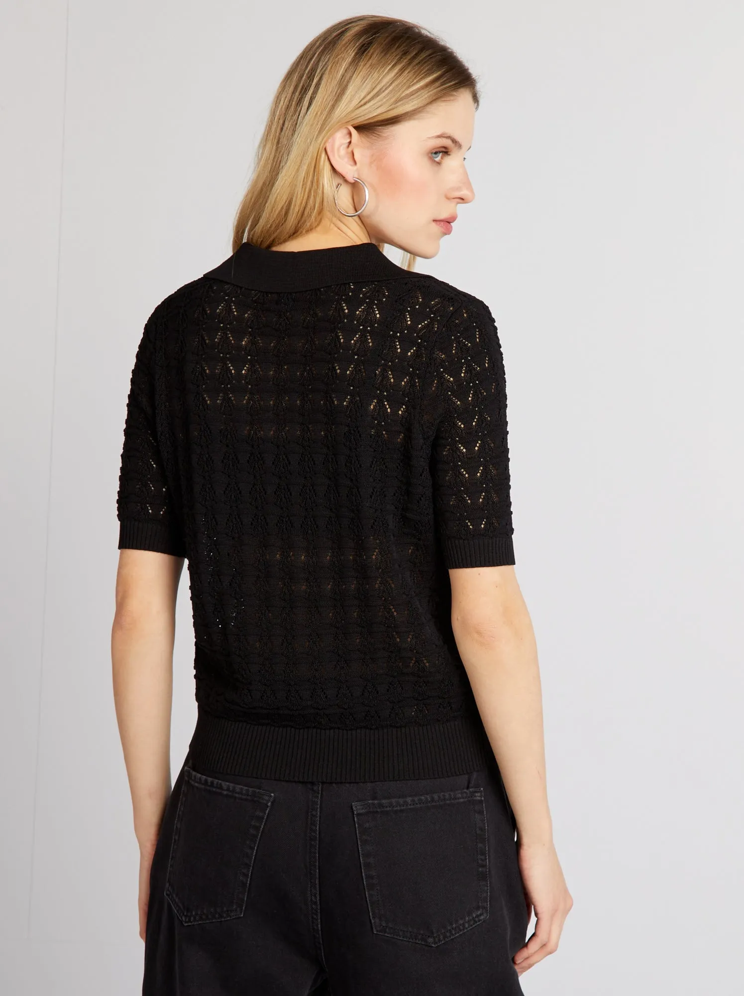 Pullover in maglia all'uncinetto - nero
