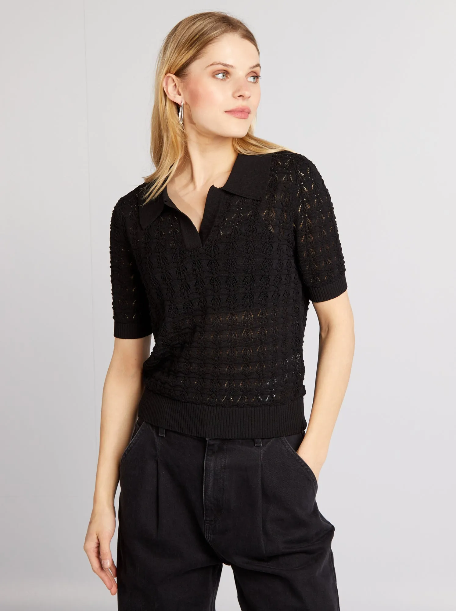 Pullover in maglia all'uncinetto - nero