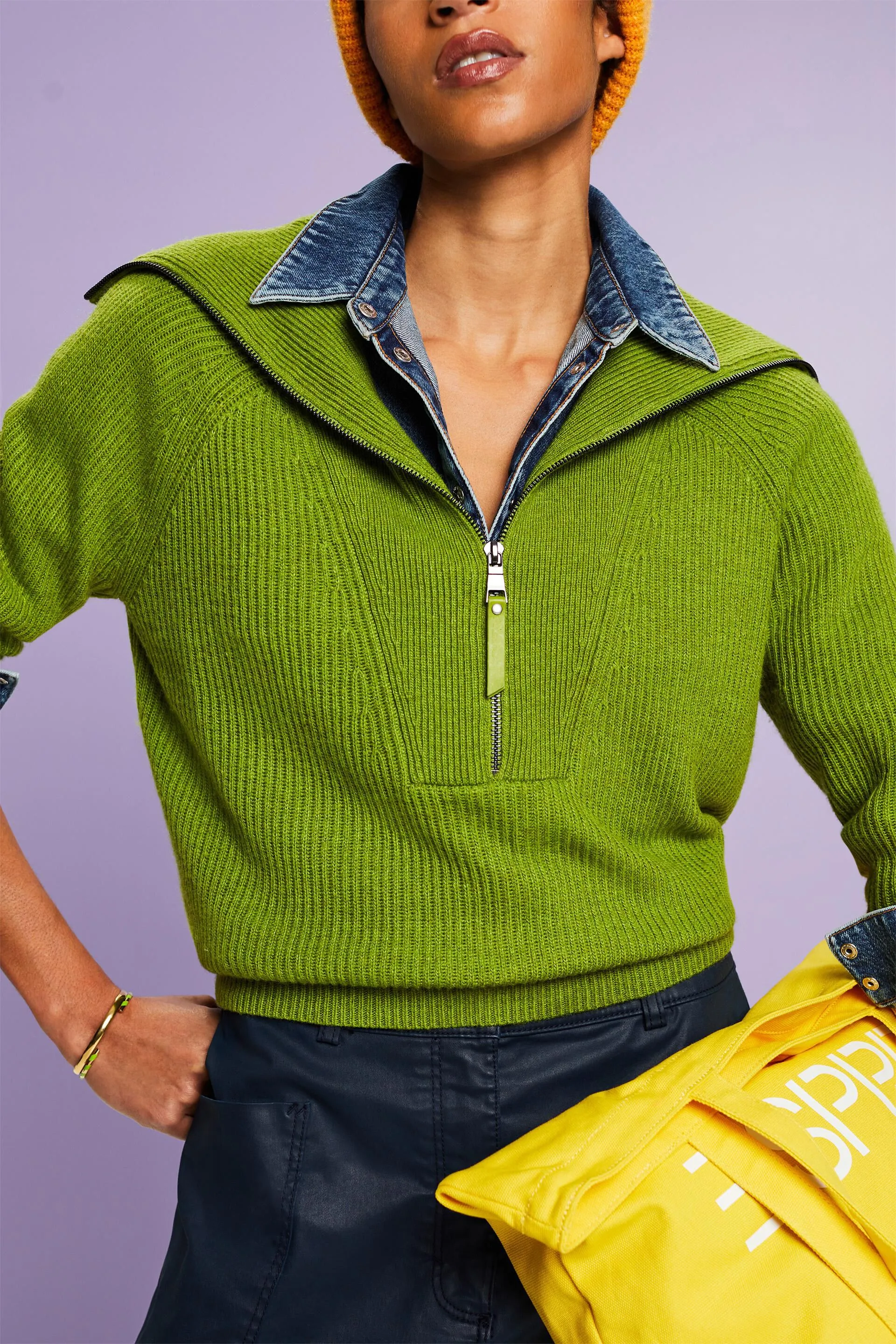 Pullover troyer in maglia a coste misto lana