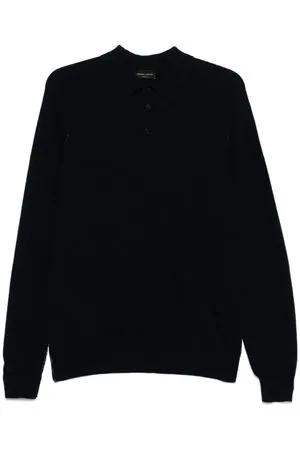 ROBERTO COLLINA Abbigliamento,Polo Polo a maglia in misto lana merino blu navy 