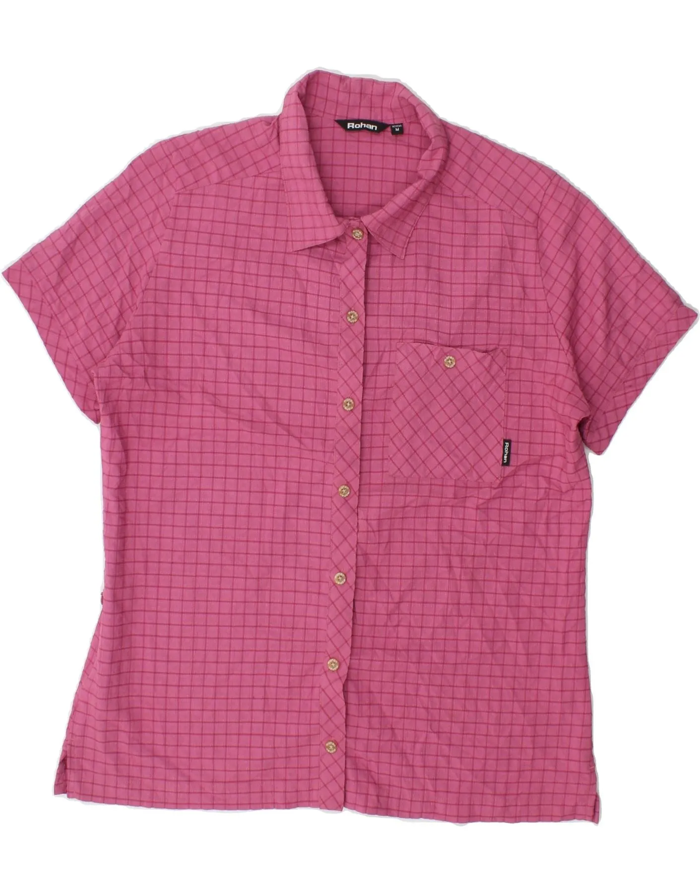 ROHAN Womens Short Sleeve Shirt Blouse UK 14 Medium Pink Check Polyester