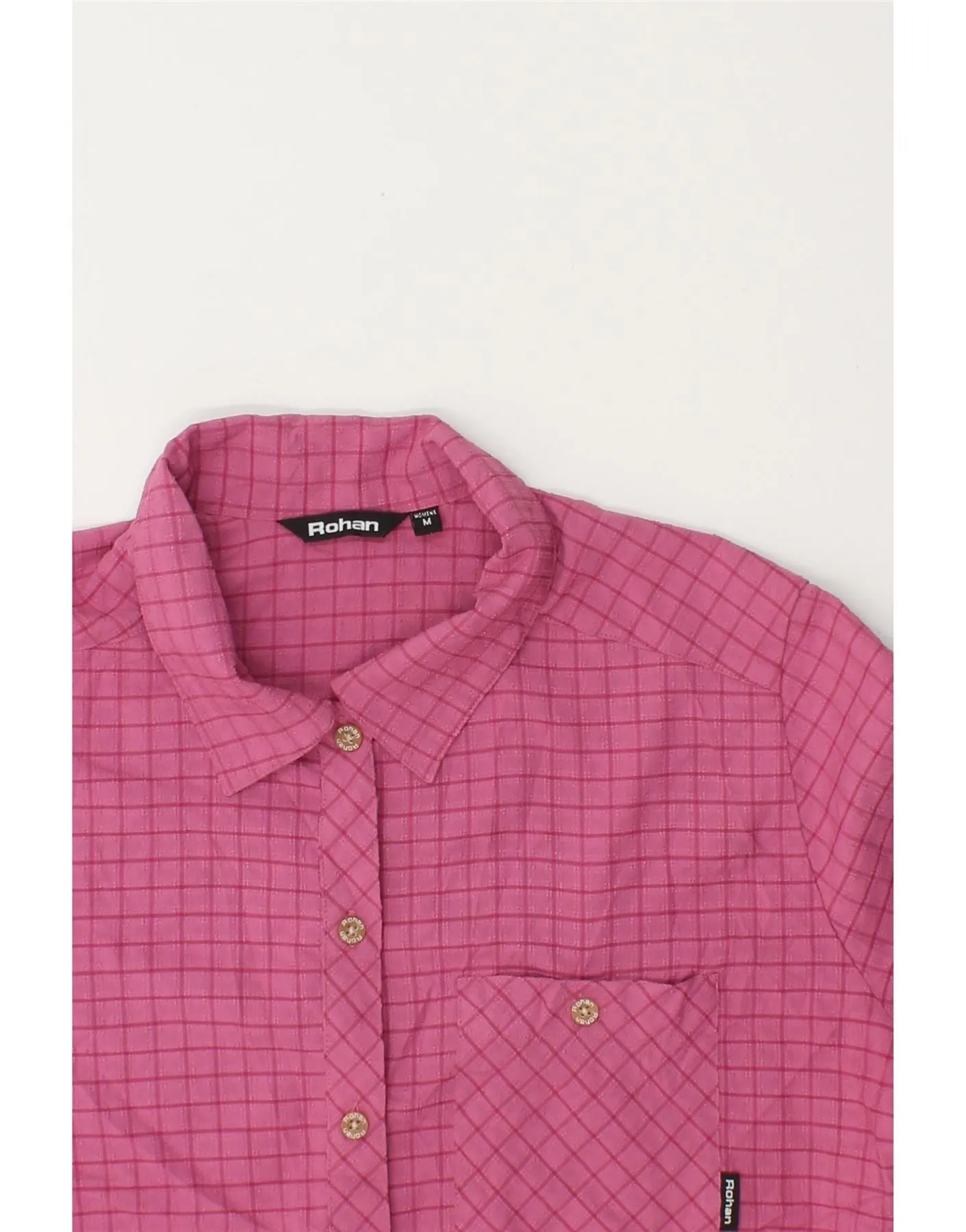 ROHAN Womens Short Sleeve Shirt Blouse UK 14 Medium Pink Check Polyester