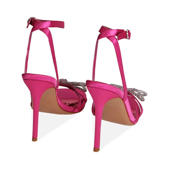 Sandali bow fucsia in raso, 10,5 cm