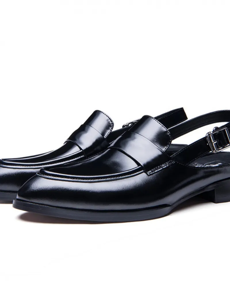Sandali da uomo in vera pelle stile Roma con fibbia a punta, sandali alla moda con tacco quadrato, a punta, sandali da uomo esti