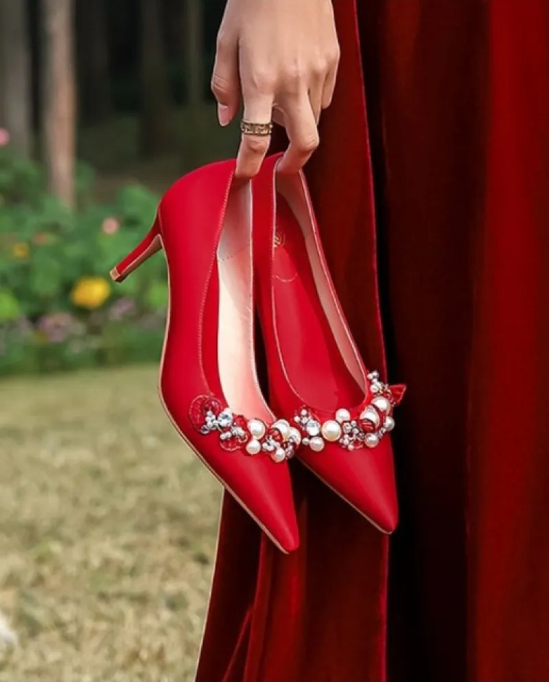 Scarpe a punta con tacco alto da donna Scarpe da sposa poco profonde in tinta unita Slip On da donna Décolleté Moda traspirante