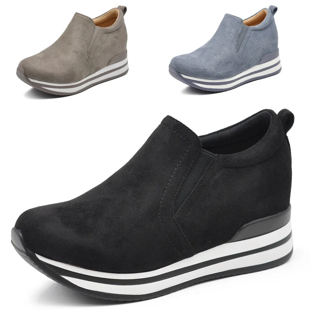 Scarpe Da Ginnastica Sneakers Slip On Da Donna Con Platform Zeppa KL926