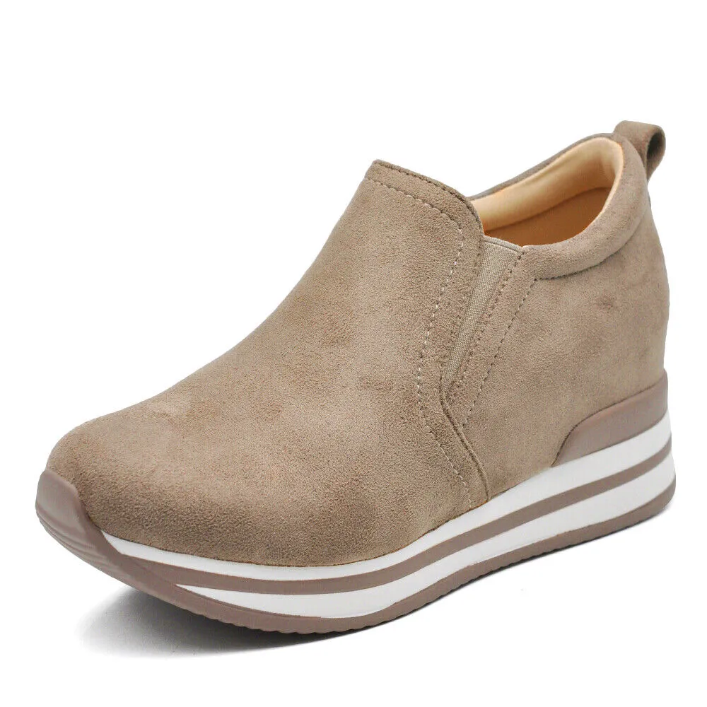 Scarpe Da Ginnastica Sneakers Slip On Da Donna Con Platform Zeppa KL926