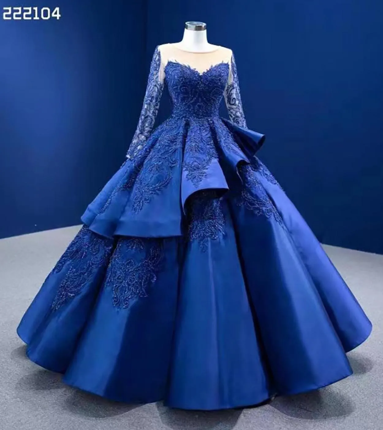 Serene Hill blu maniche lunghe in rilievo pizzo pizzo abito da ballo abiti da sposa abito da sposa fascia alta su misura 2023 Hm