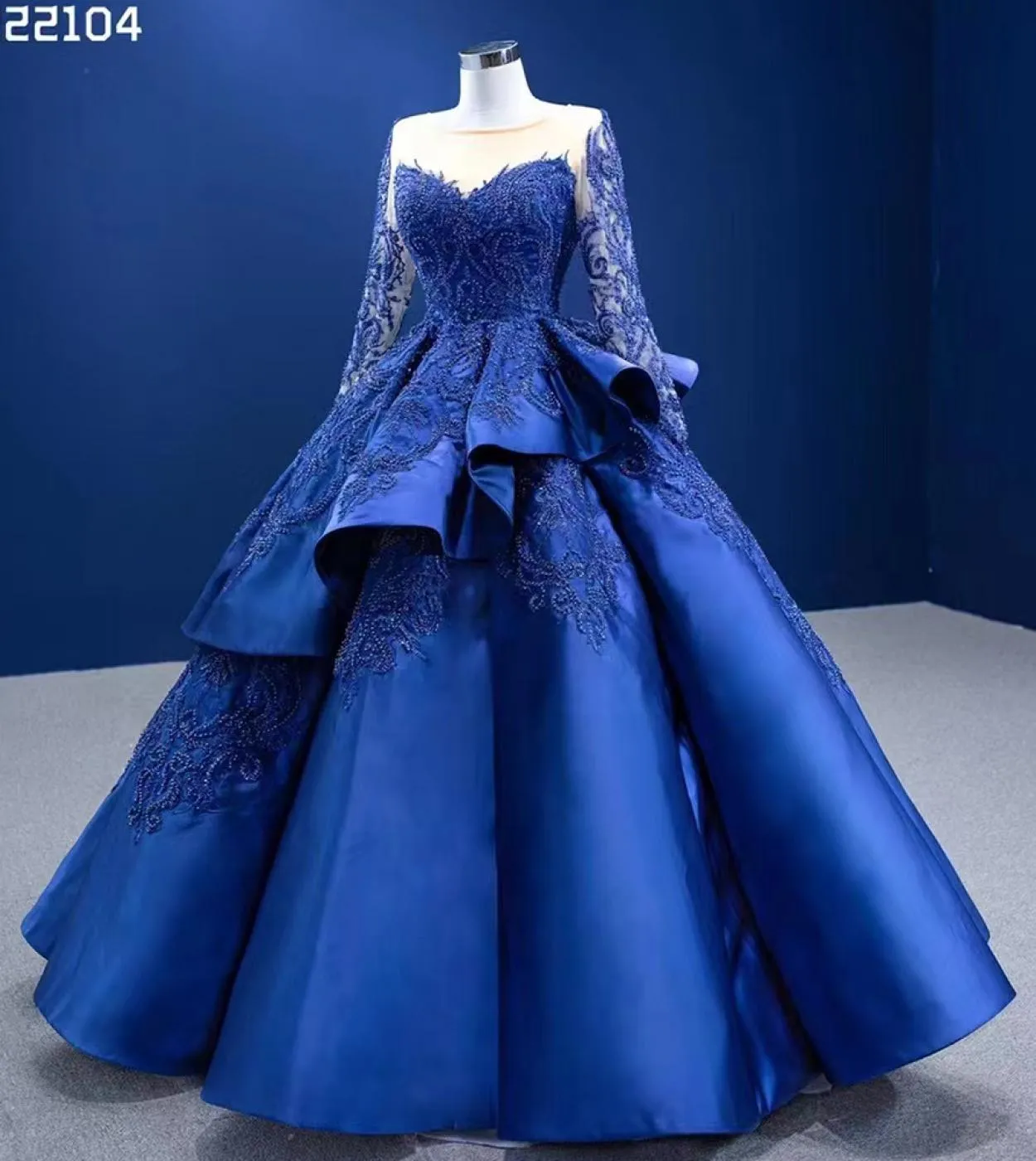 Serene Hill blu maniche lunghe in rilievo pizzo pizzo abito da ballo abiti da sposa abito da sposa fascia alta su misura 2023 Hm
